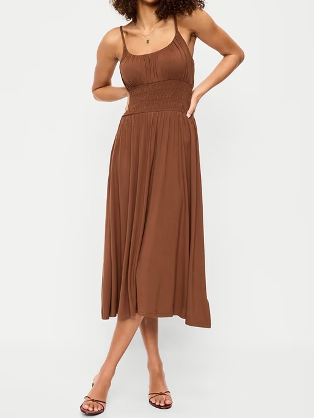 Old Navy Fit & Flare Jersey Smocked-Waist Midi Dress